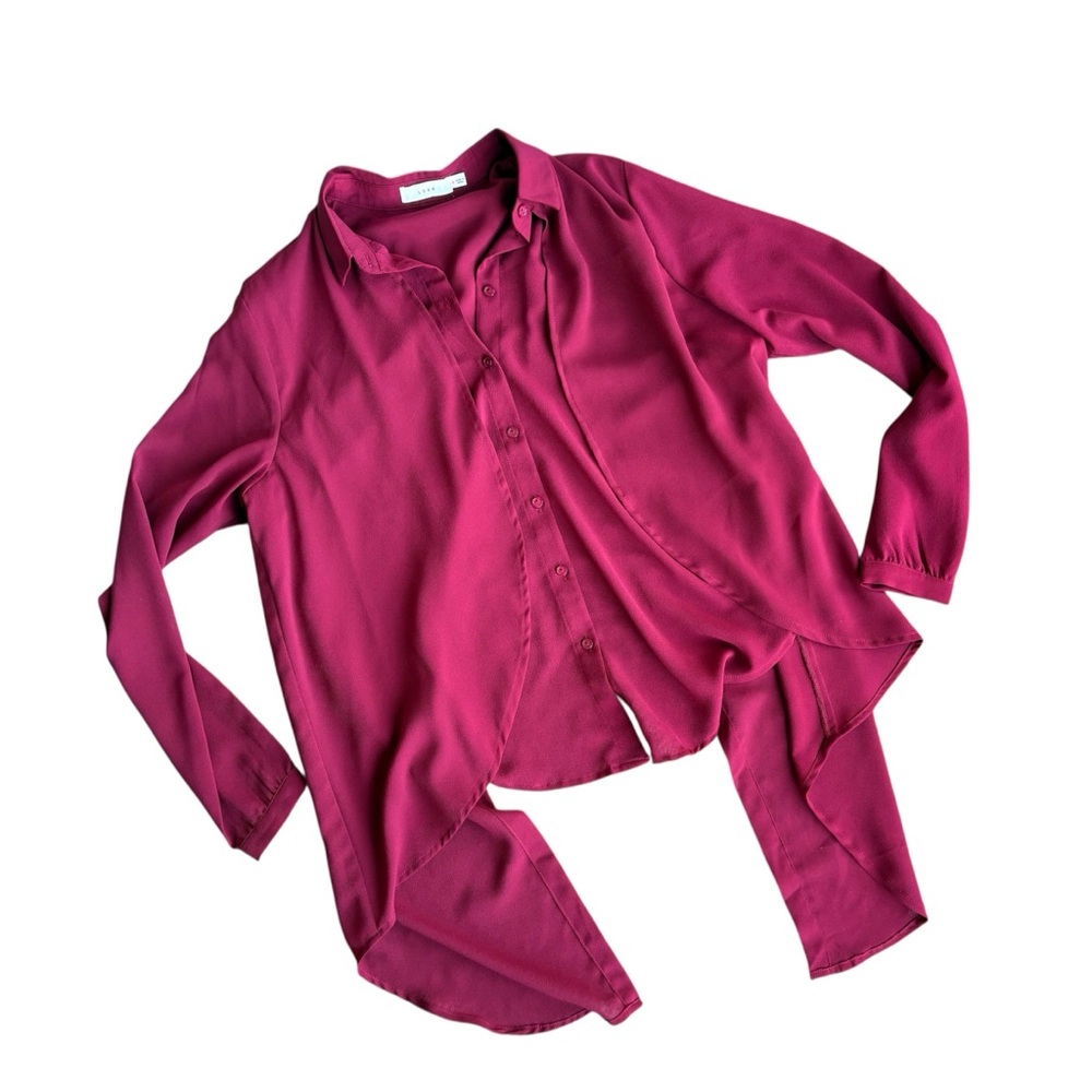 Red Sheer Flowy Layered Button Down Shirt